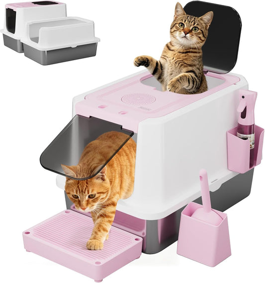 RIZZARI Extra Large Cat Litter Box – Dual Exit, Enclosed, Stainless