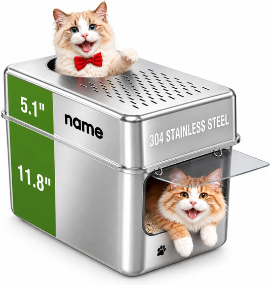 XL All Stainless Steel Litter Box with Lid & 16.9" High Sides, Front Entry
