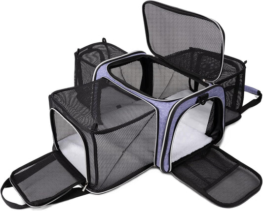 Cat Carrier Bag,Airline Approved Pet Carrier Soft Side Pet Travel 5 Sides Open Doors 3 Sides Expandable Foldable Dog Carrier with Fleece Pad