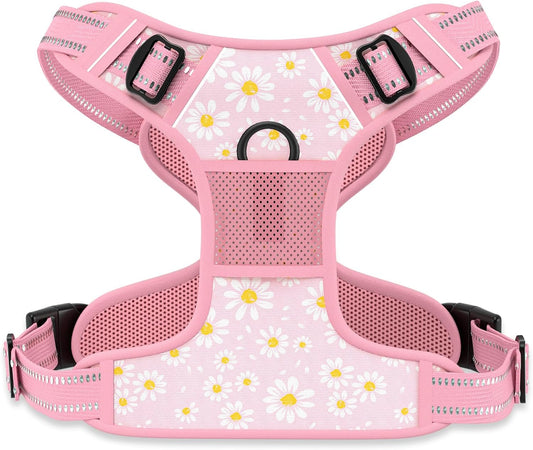 Rnivvi No Pull Dog Harness, Cute Flower Reflective Small Sized Puppy Harness, Adjustable Soft Padded Vest for Small Dogs, Cats, Heavy Duty Pet Vest with Easy Control Handle for Walking, Pink Floral