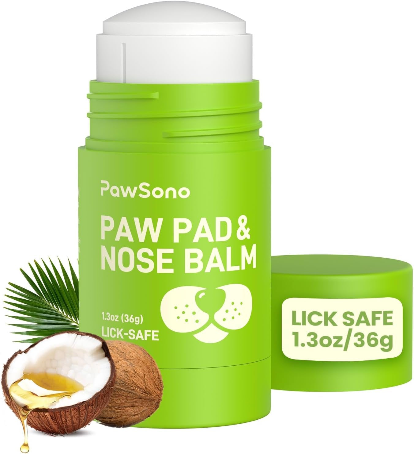 Pawsono Lick-Safe Dog Paw & Nose Balm with Coconut Oil | All-Natural Moisturizer & Soother for Dry, Cracked Pads & Snout, Heat & Cold Pavement Protection, Horse Hoof Care