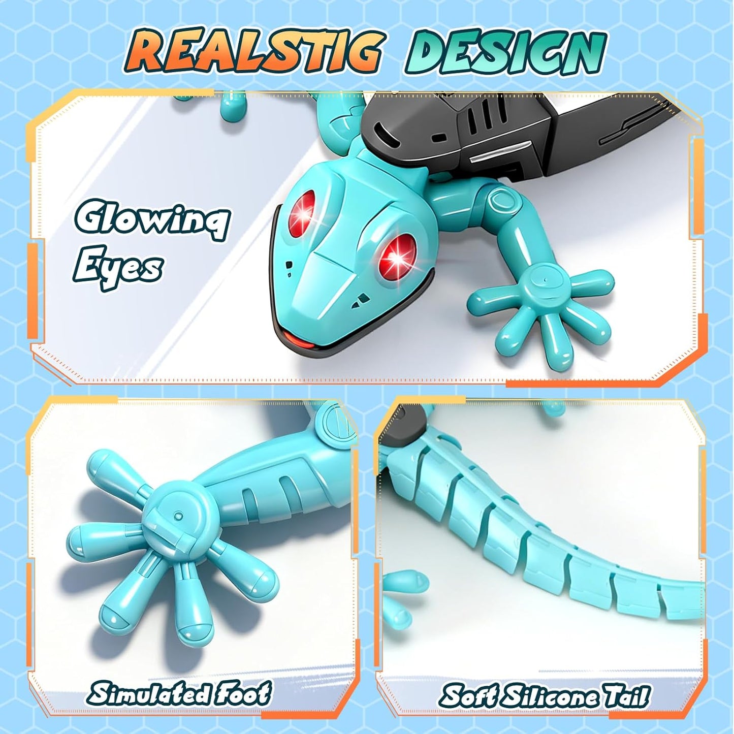 KETIEE RC Wall Crawler Gecko: Wall Climbing Gecko Toy for Kids, Remote Control Climbing Lizard with Led Glowing Eyes, Rechargeable Floor Ceiling Crawling Robot Prank Toy, Gift for Boy Girl 3+Years Old