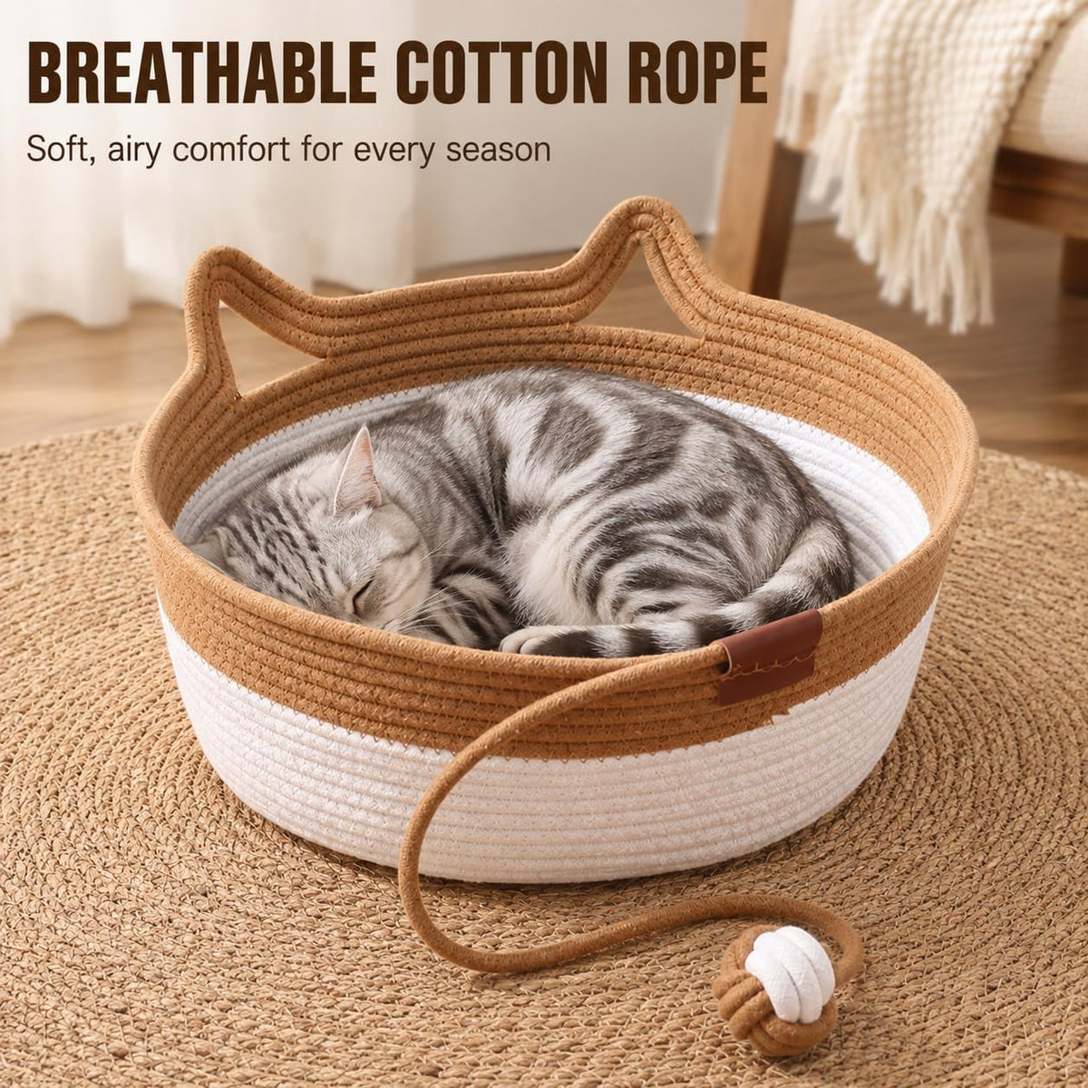 Large Instinct Basket Stimuli Cat Bed, Handwoven Cotton Rope Cat Basket