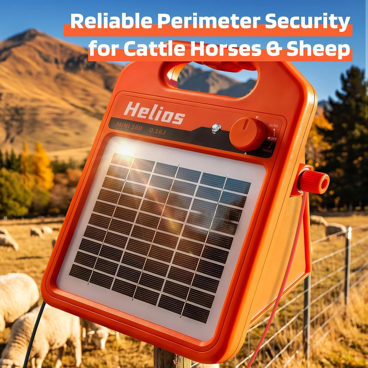 MINI160 2 Miles Solar Fence Charger, 0.16 Joule Solar Electric Fence Charger for Livestock, Pigs, Horses, Cattle Sheep, Solar Powered Electric Fence with Day or Night Mode, Easy Installation