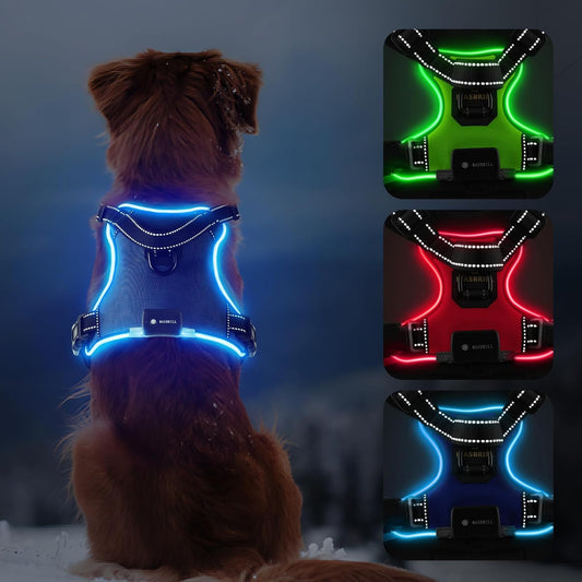 LED Dog Harness - Light Up, No Pull, Rechargeable for Night Walking, Adjustable Illuminated & Reflective Vest for Small to Large Dogs