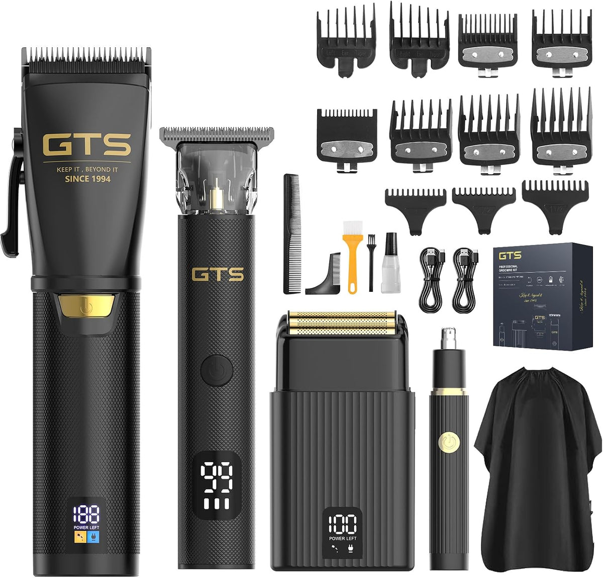 GTS Hair Clippers for Men Professional, Beard Trimmer Kits & Sets, Cordless Mens Hair Trimmer, Electric Shavers, Haircutting Machine with LED Display, for Barber 4 in 1