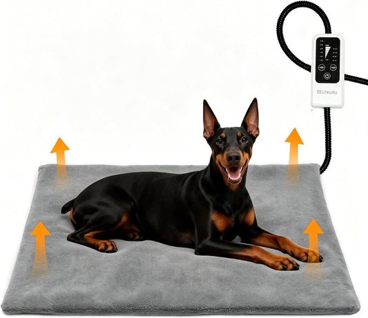 BECEMURU Pet Heating Pad for Large Dogs, Electric Heated Dog Bed, Gray