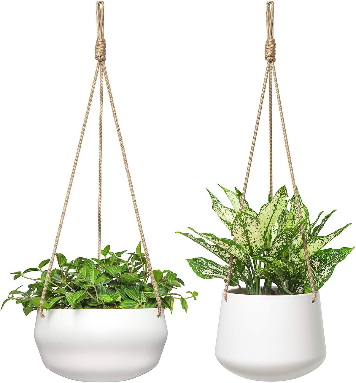 Mkono Ceramic Hanging Planters for Indoor Plants, 8" Shallow & 6" Deep 2Pcs