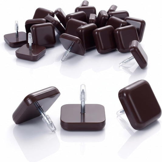 1" Nail on Furniture Sliders (24 Pack) - Furnigear Heavy Duty PTFE (Teflon) Chair Sliders Glides Wooden Furniture Movers Move Your Furniture Easily & Safety - Chair Leg Floor Protectors Brown, Square