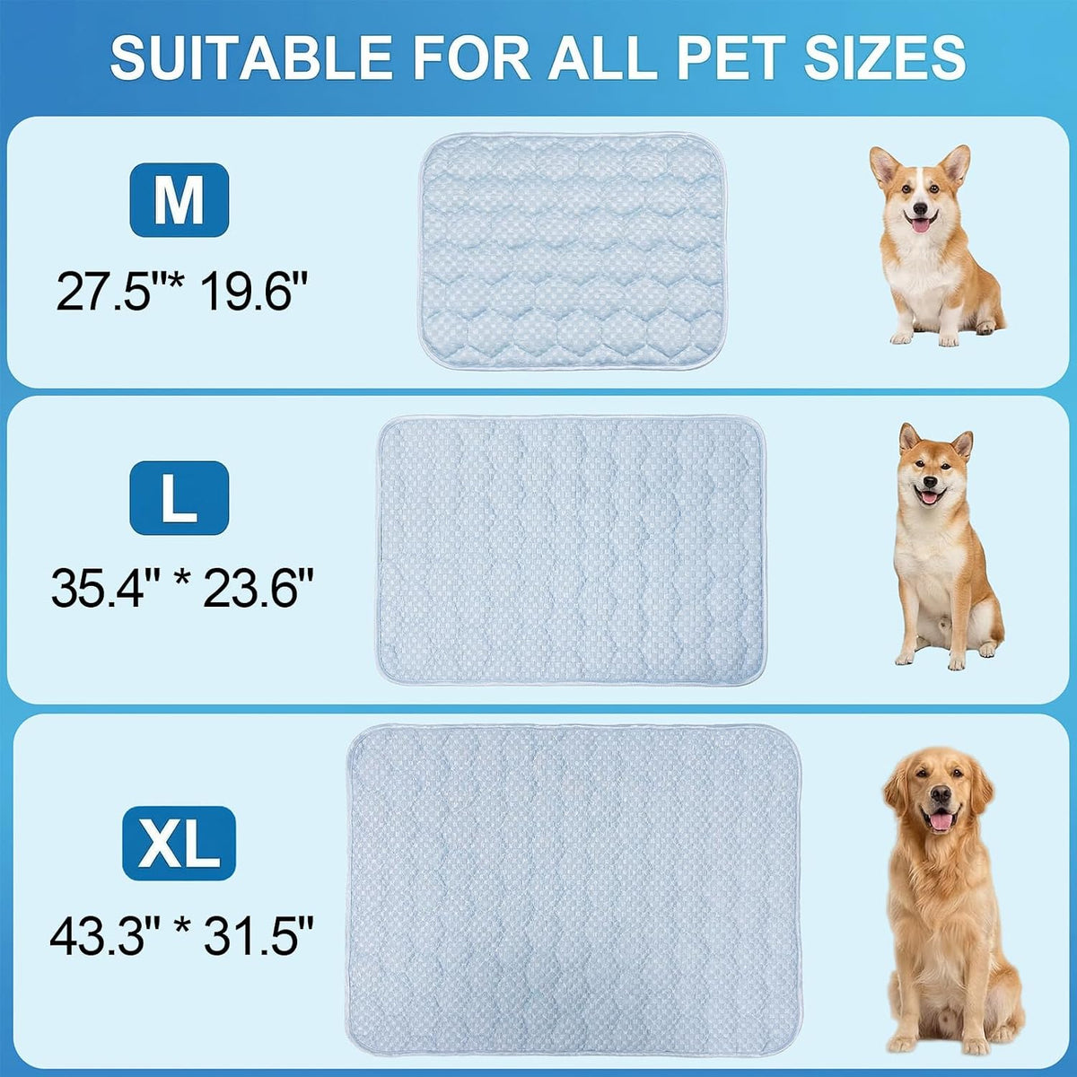 Dog Cooling Mat Q-MAX>0.5 Self-Cooling Mat for Dogs Crate Pad for Dogr, 2-In-1 Long-Lasting Cool Mats and Soft Kennel Pad for Dogs, Easy Washable Mat for Bed Crate Car