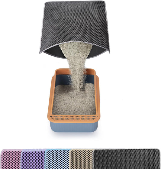 Cat Litter Mat Litter Trapping Mat,Cat Litter Box Mat for Floor 32"X22", 2 Layer Llitterbox Mats for Pet Kitty,Litter Rug Catcher,Waterproof Urine Proof, Clean Easily, Collapsable, Medium