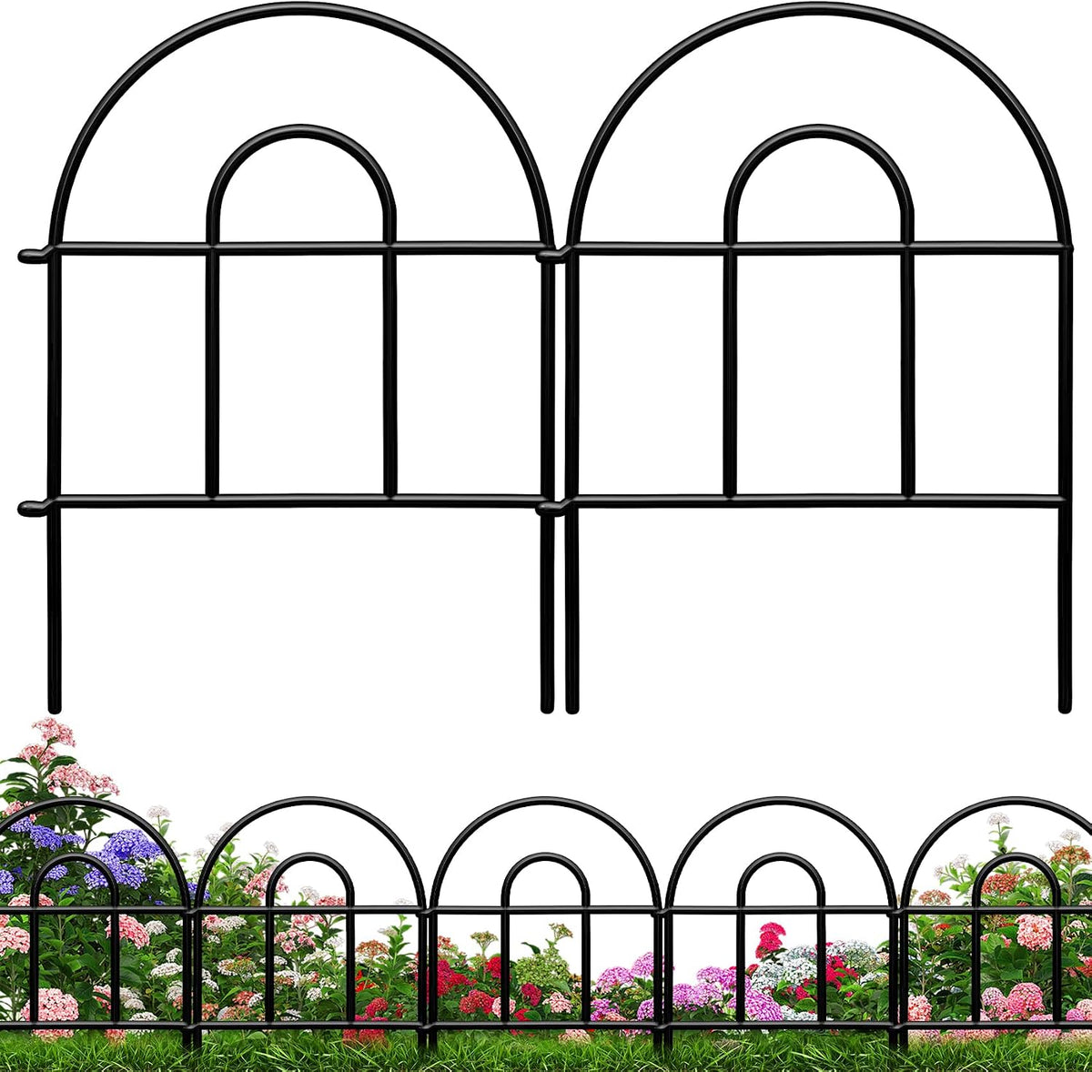 Decorative Garden Fence, 21.67Ft(L) X 17In(H) Metal Fencing, 20 Pack, Black, Classic Style, Animal Barrier, Garden Border
