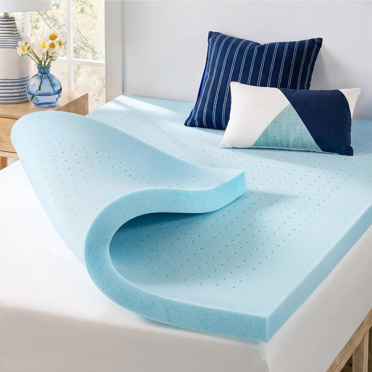 Best Price Mattress 3 Inch Ventilated Memory Foam Mattress Topper, Cooling Gel Infusion, Certipur-Us Certified, Dorm Essentials, Queen