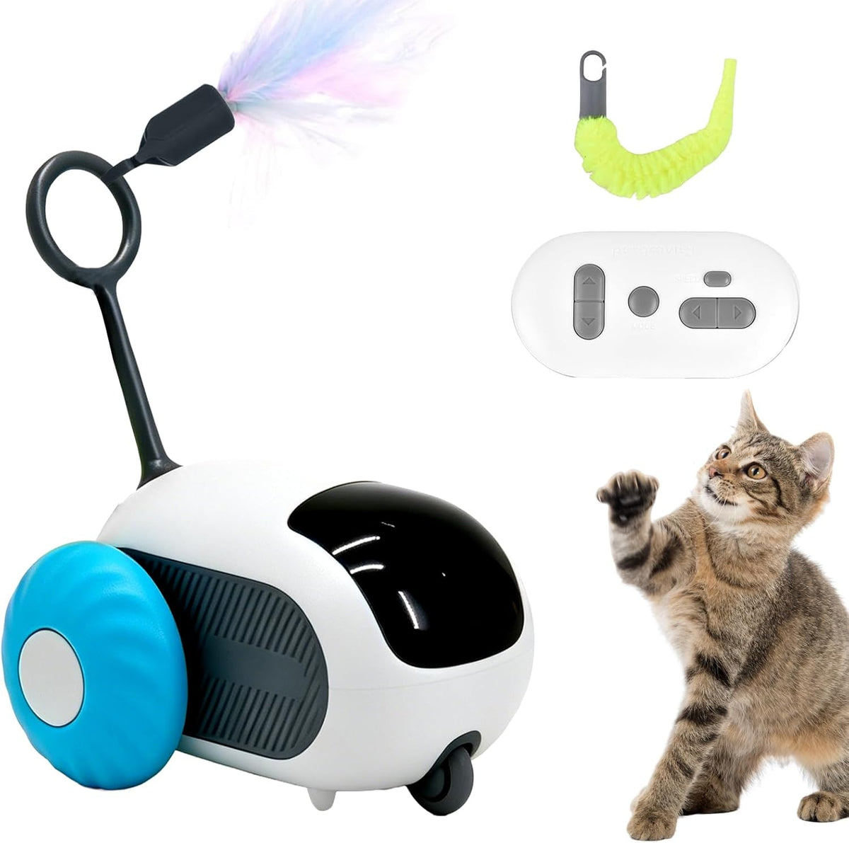 Remote Control Mouse Cat Toy, Smart Interactive Moving Cat Toy Car with Obstacle Avoid, USB Rechargeable Electric Kitten Exercise Toy for Indoor Cats（Blue）