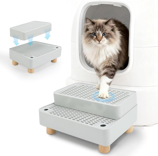 Elevated Cat Ramp for Litter Box, 2-Step Litter Trapper, Grey