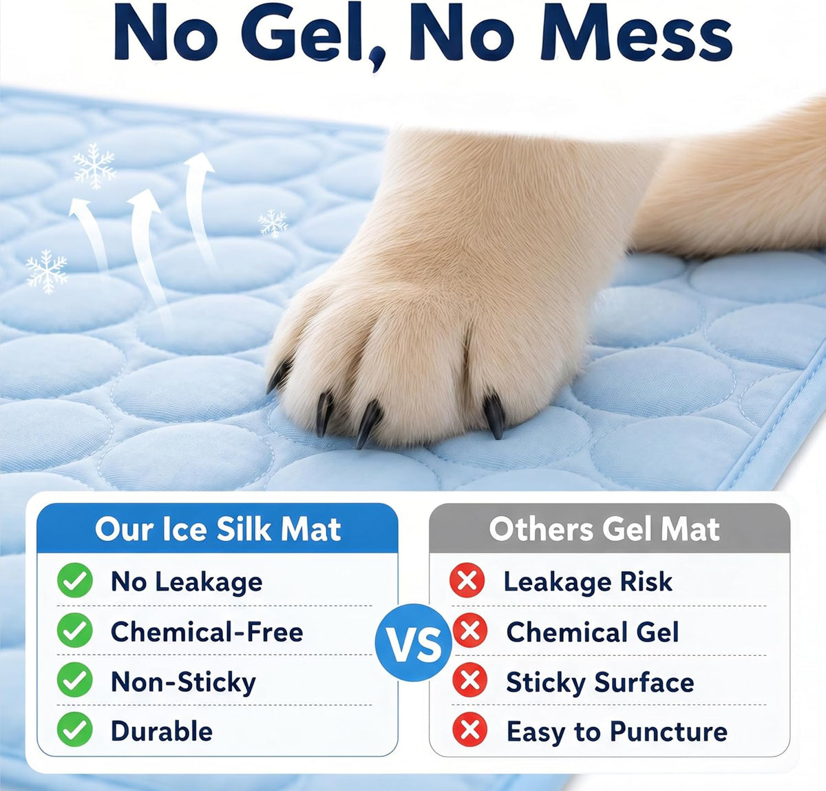 Dog Cooling Mat for Dogs & Cats, Breathable Ice Silk, No Gel Design, Non-Slip Washable Cooling Bed for Crate, Couch, Car, Indoor Outdoor (Large)