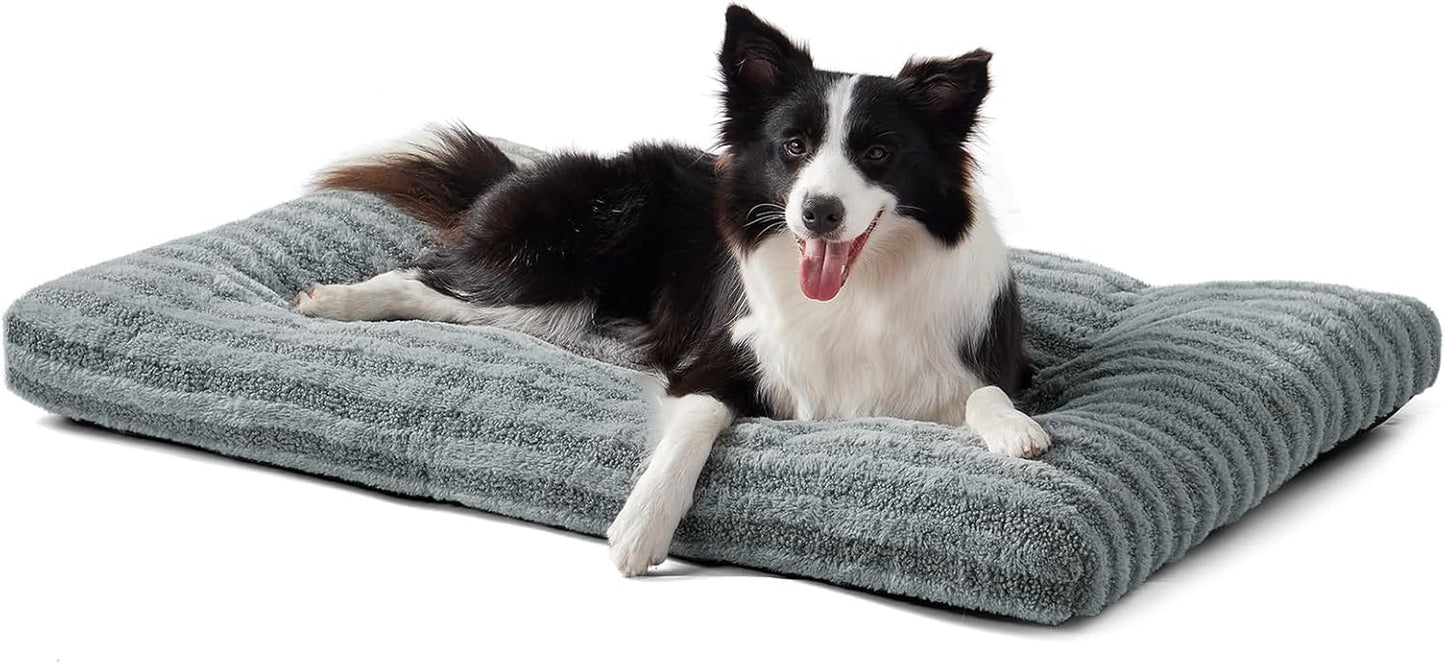 FURTIME Washable Dog Bed Large Sized Dogs, Deluxe Dog Crate Beds Comfy Fluffy Kennel Pad Anti-Slip Pet Sleeping Mat, Machine Washable Dogs Pillow, 35"X23"X3.5", Gray