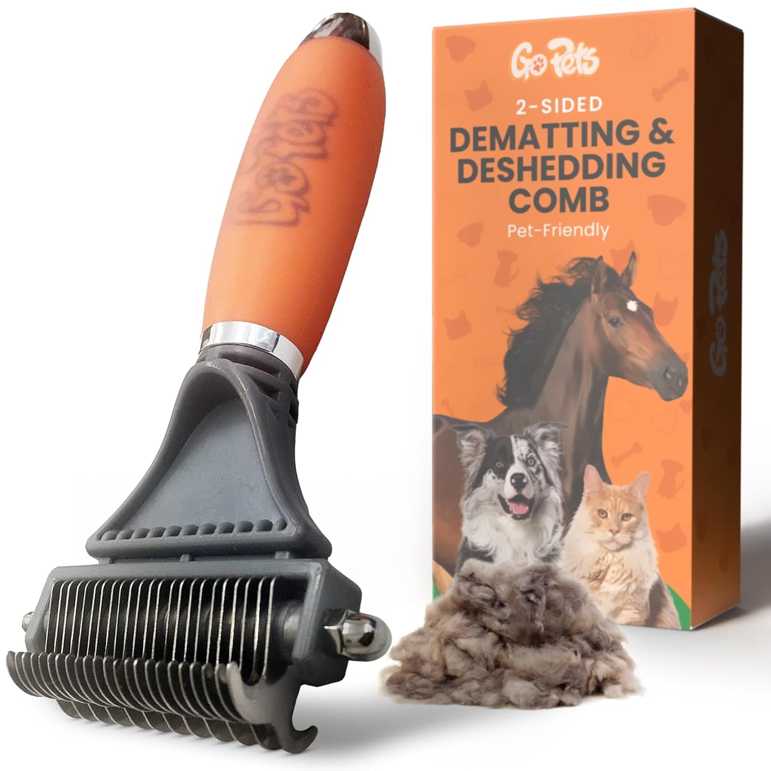 Gopets 2-In-1 Dematting Comb for Dogs, Pet Grooming Rake, Double-Sided Dog Brush for Shedding, Deshedding Brush for Cats, Undercoat Mat Dematting Tool for Long Haired Cats, Grooming Matting Hair