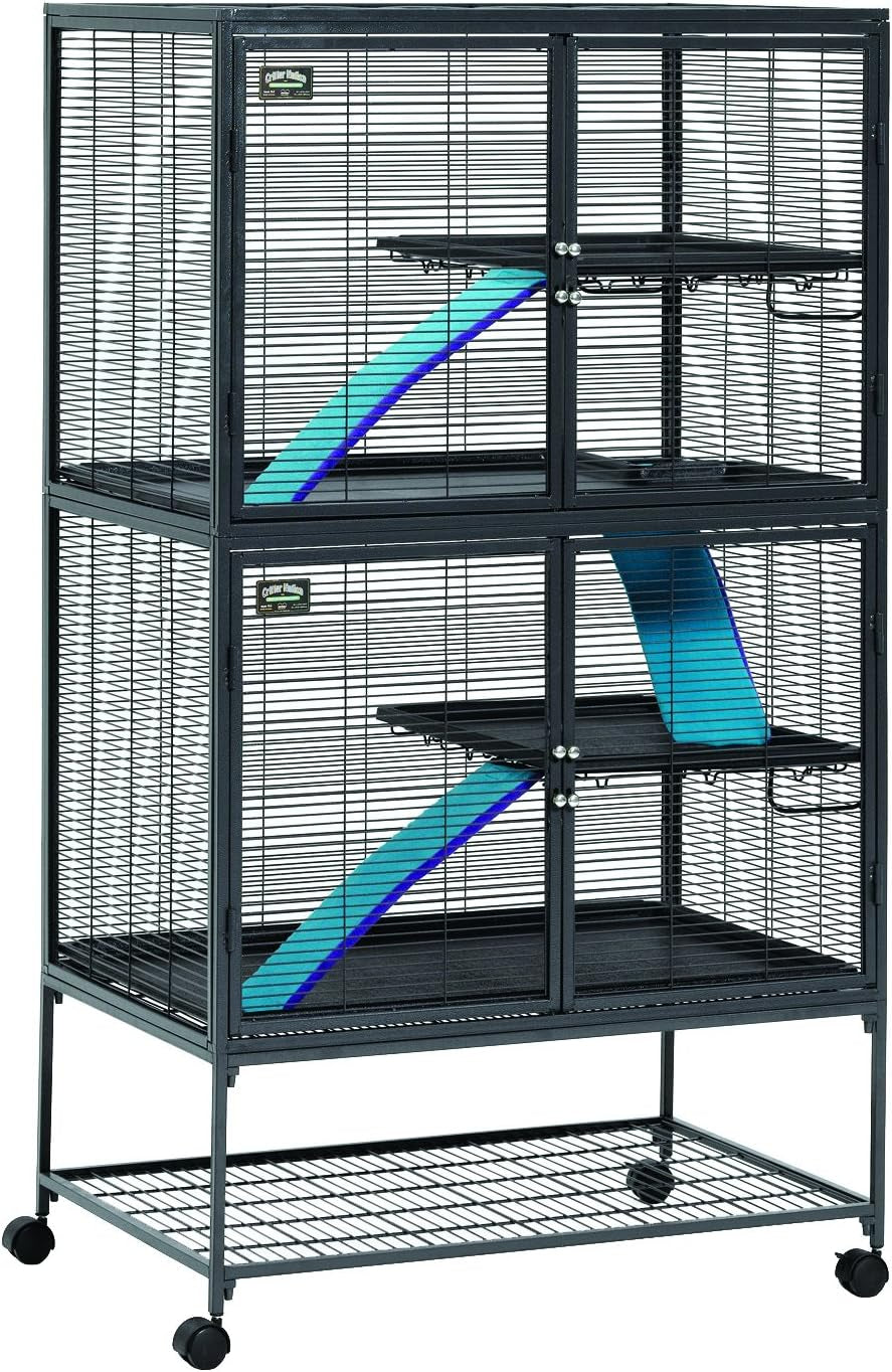 Midwest Homes for Pets Critter Nation Double Unit Small Animal Cage, 4 Tiers, Includes Pan, Shelf, Ramp & Cover, for Rats, Ferrets, Chinchillas, Sugar Gliders