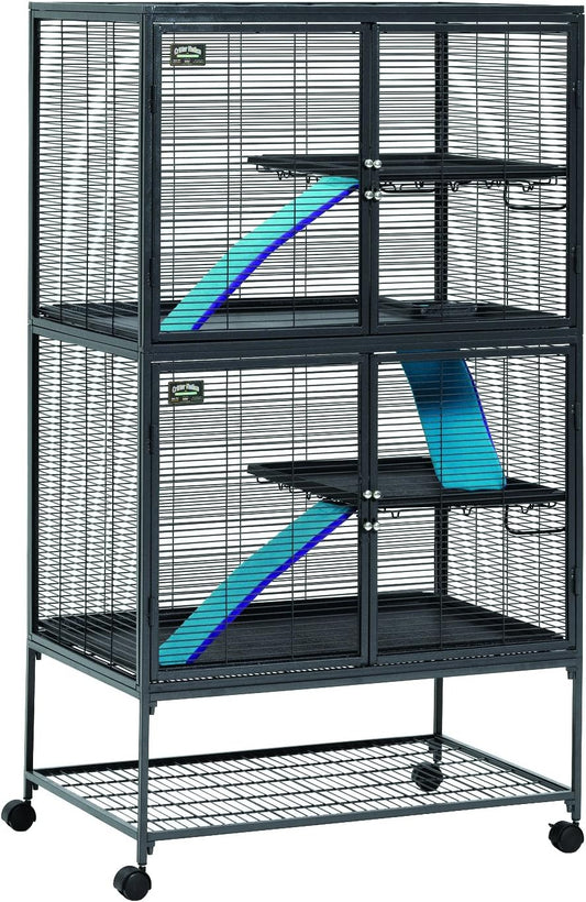 Midwest Homes for Pets Critter Nation Double Unit Small Animal Cage, 4 Tiers, Includes Pan, Shelf, Ramp & Cover, for Rats, Ferrets, Chinchillas, Sugar Gliders