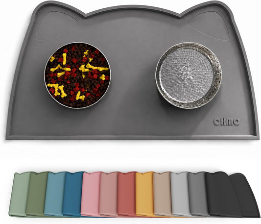 OHMO Cat Food Mat, Silicone Pet Feeding Mat, 18X9.8, Dark Grey