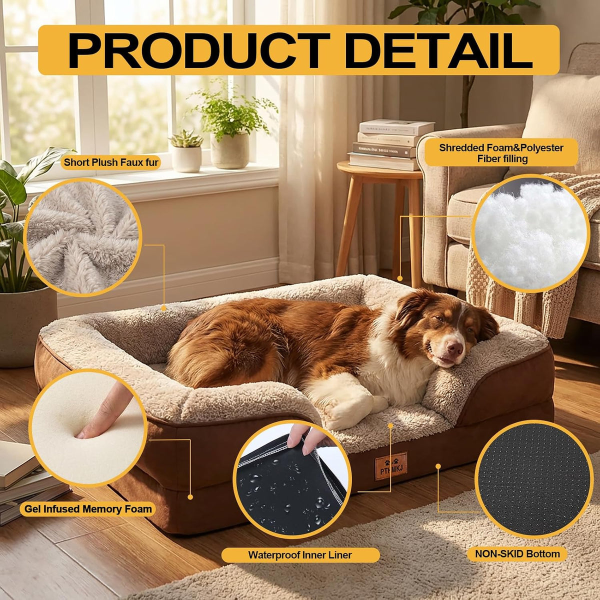 Orthopedic Extra Large Dog Bed, Memory Foam XL Dog Bed Couch, 44" L
