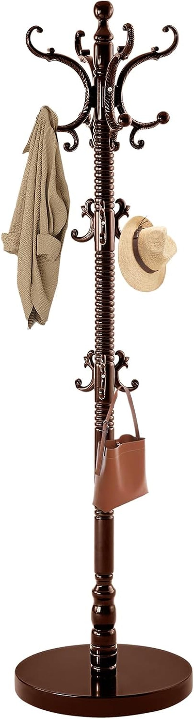 Coat Rack Freestanding,Solid Wood Vintage Hall Tree with 14 Hooks