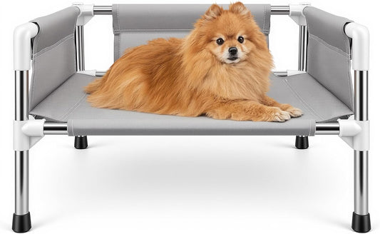 Makerfire Elevated Dog Bed, Raised Dog Sofa Bed for Small Dogs, Detachable Cooling Indoor/Outdoor Pet Cot with Non-Slip Feet, Polyester Cotton (19.5 “L X 19.5 ”W X 11.6 "H)