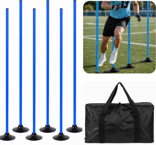 6 Pack Soccer Agility Training Poles, 5 FT Adjustable Speed and Agility Training Equipment for Football/Basketball/Dog Practice, Bending Poles for Horses with Rubber Bases and Carry Bag