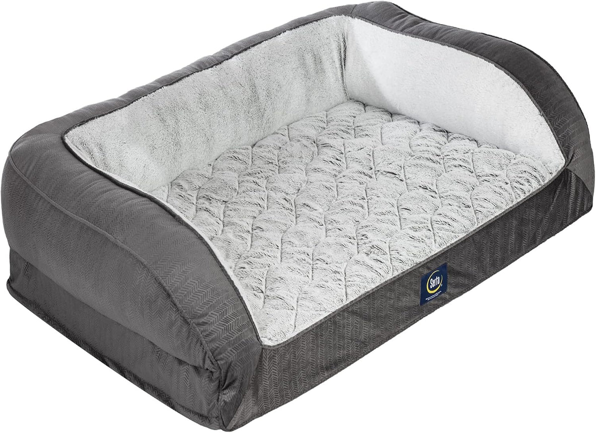 Serta Orthopedic Quilted Couch Dog Bed for Pets – Slate Gray (Large)