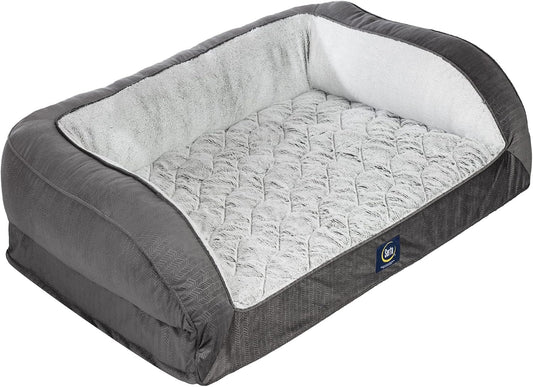 Serta Orthopedic Quilted Couch Dog Bed for Pets – Slate Gray (Large)