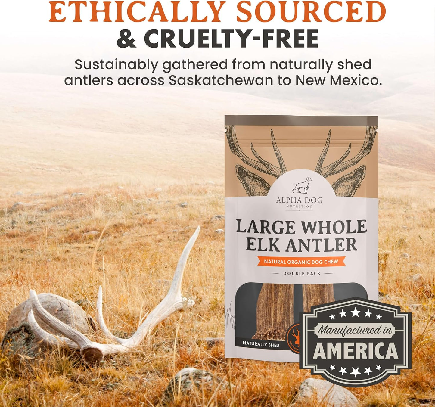 Alpha Dog Nutrition Elk Antler Chews (Large, Whole)