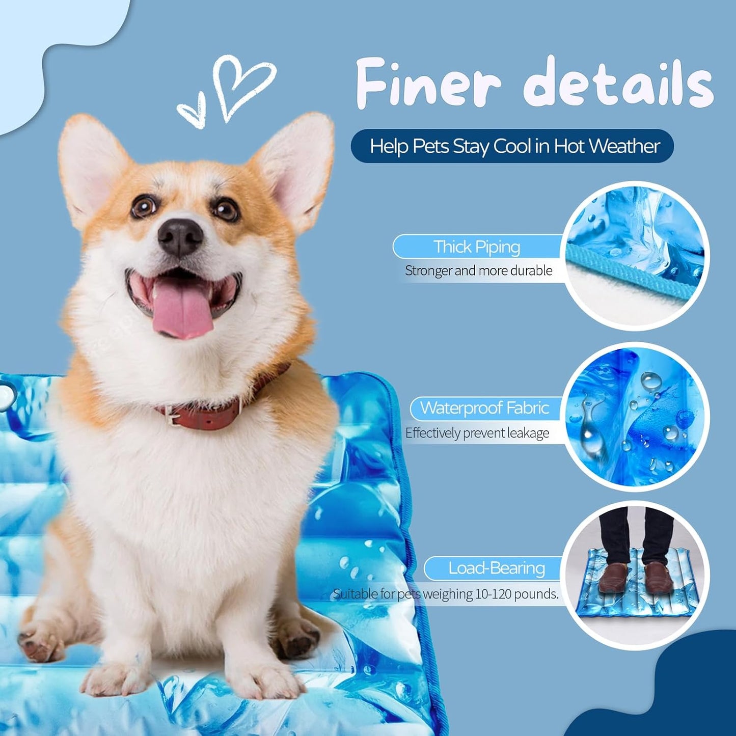 Dog Cooling Mat 2.0, Double-Sided Non-Slip Pet Cooling Pad, Washable and Durable, Indoor & Outdoor Summer Cooling Mat for All Pets, Keep Dogs and Cats Cool and Comfortable (17.7" X 17.7")