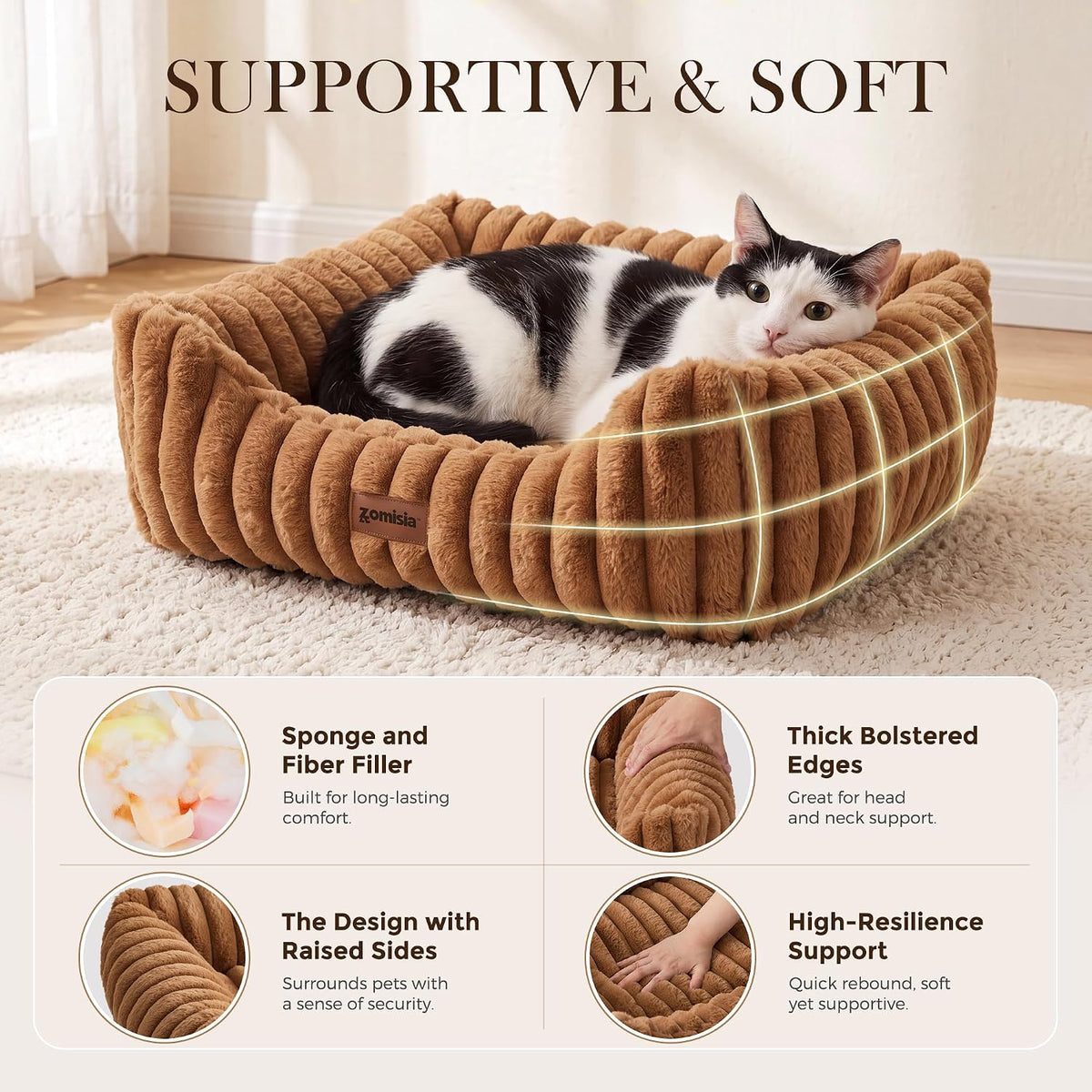 ZOMISIA Orthopedic Large Cat Bed with Removable Washable Cover, 25X21''