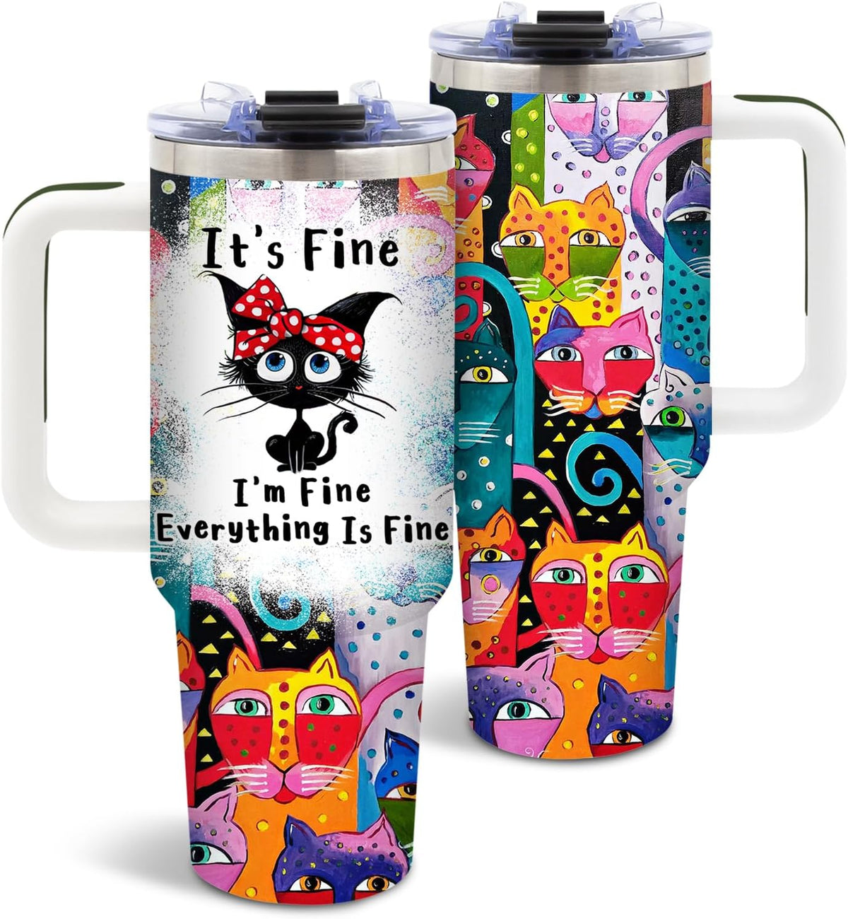 DUUV Colorful Cat Tumbler 40Oz, Insulated Cat Art Cup Gifts for Women Girl