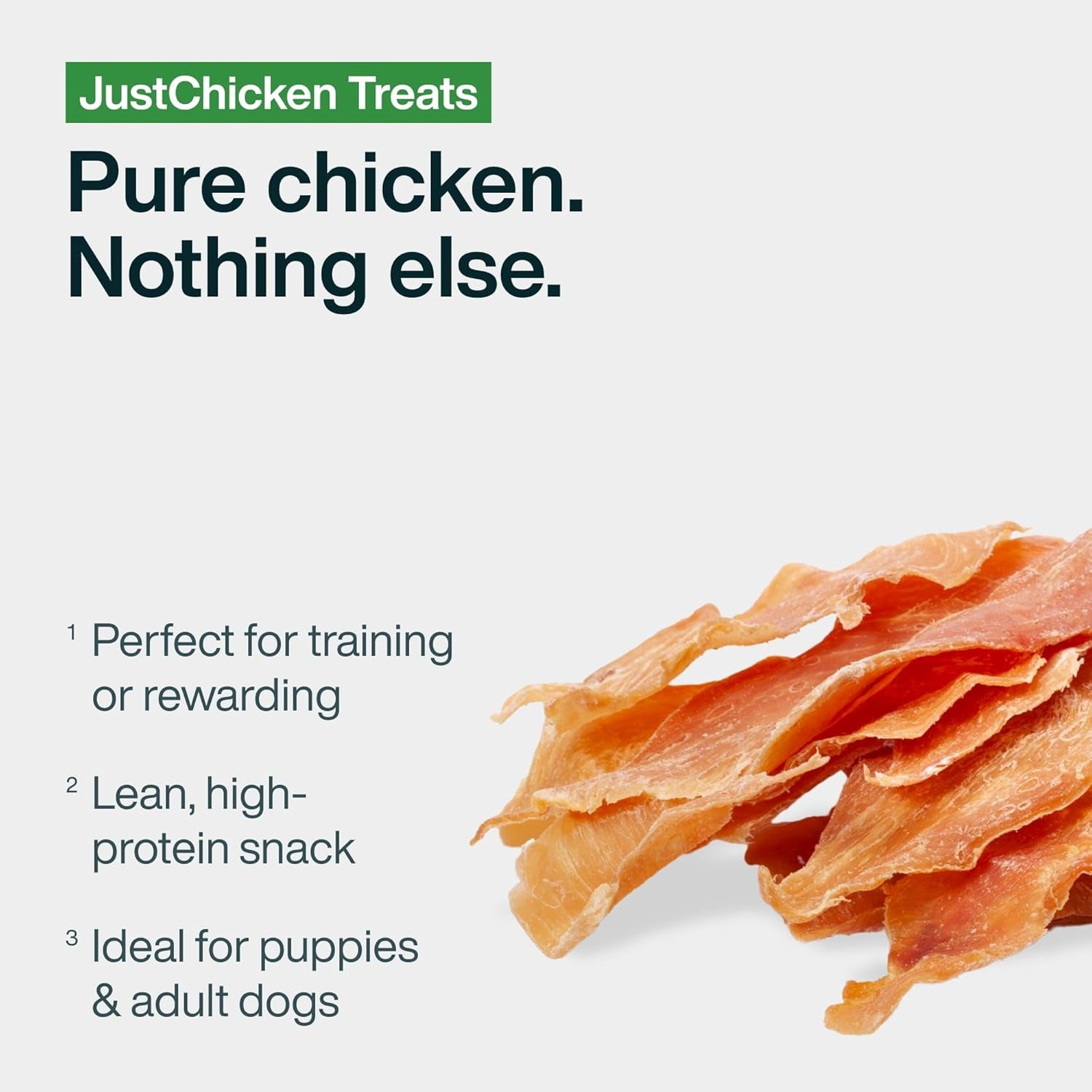Just Food for Dogs Single Ingredient Healthy Dog Treats and Dog Snacks, Jerky Treats, Human Grade, Preservative and Grain Free, Rawhide Free Chews, Low Calorie Treat - Chicken Breast, 5 Oz