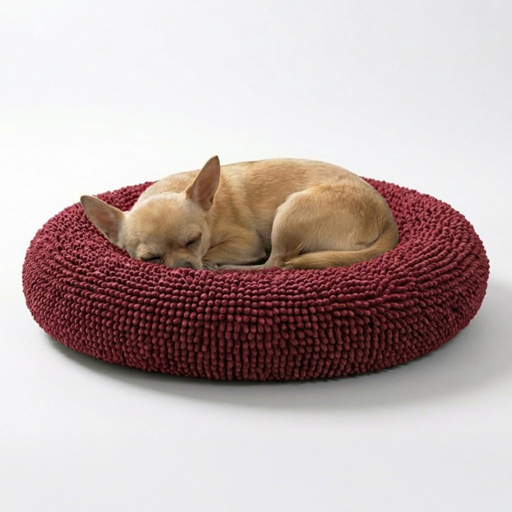 Muddy Mat® Cloud K-9 Bed for Dogs & Cats, Soft & Relaxing Donut Dog Bed, Chenille Material, Removable Cover, Washable & Dryer Safe–Red Small(25'X25')