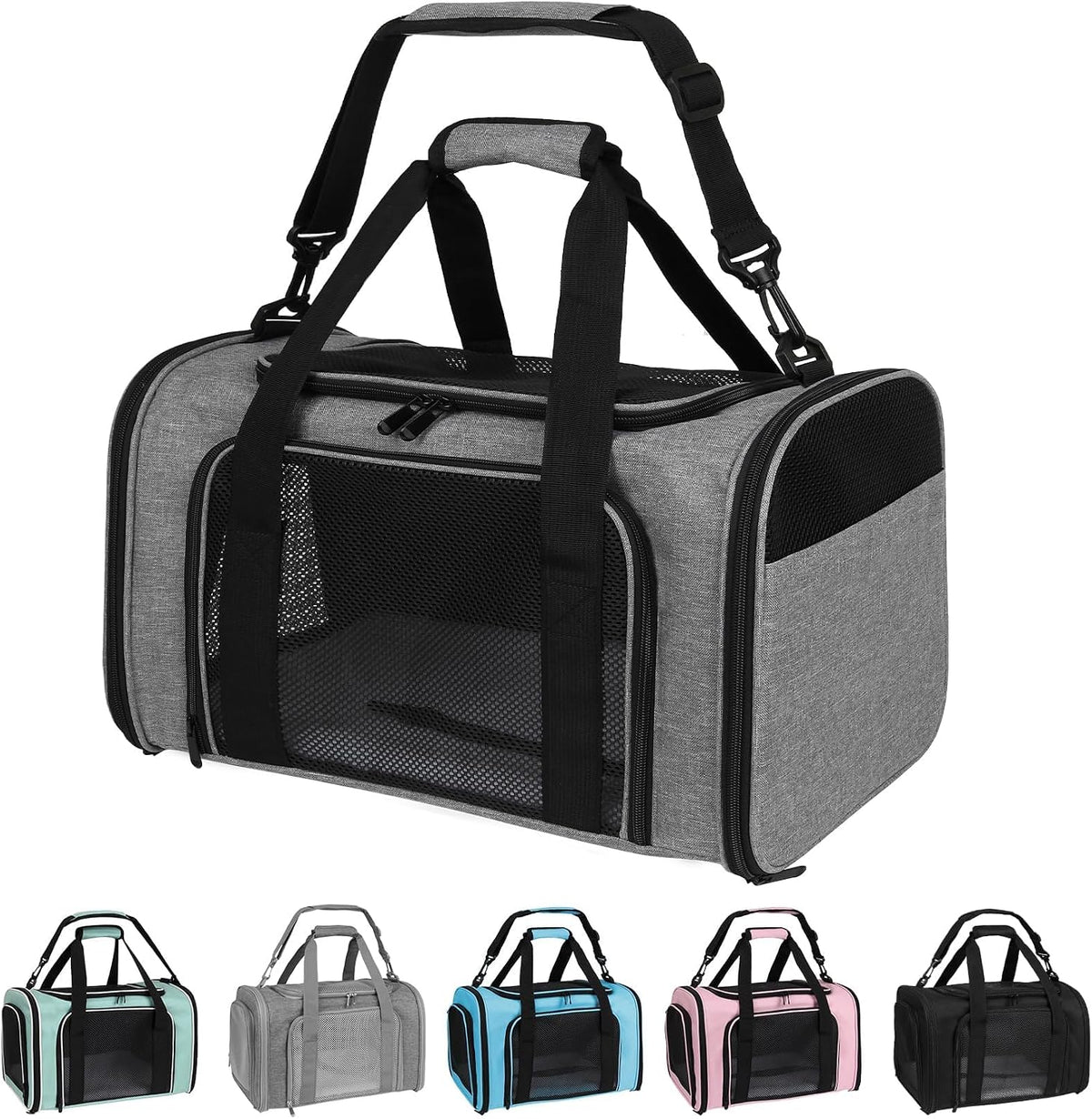 Carriers Soft-Sided Pet Carrier Case for Small Medium Cats Dogs Puppy under 15 Lbs,Airline Approved Cat Carrier with 4 Ventilated Windows (Medium,Grey&Black)