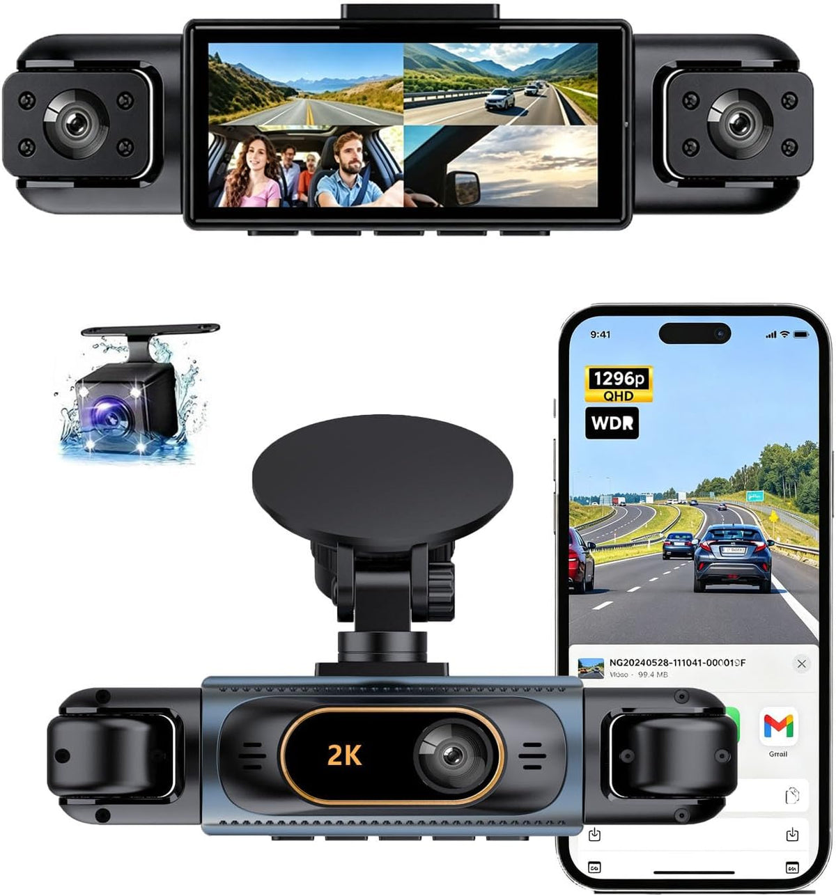 4-Lens Car Dash Camera with 360° All-Round Recording Wifi Phone App Viewing