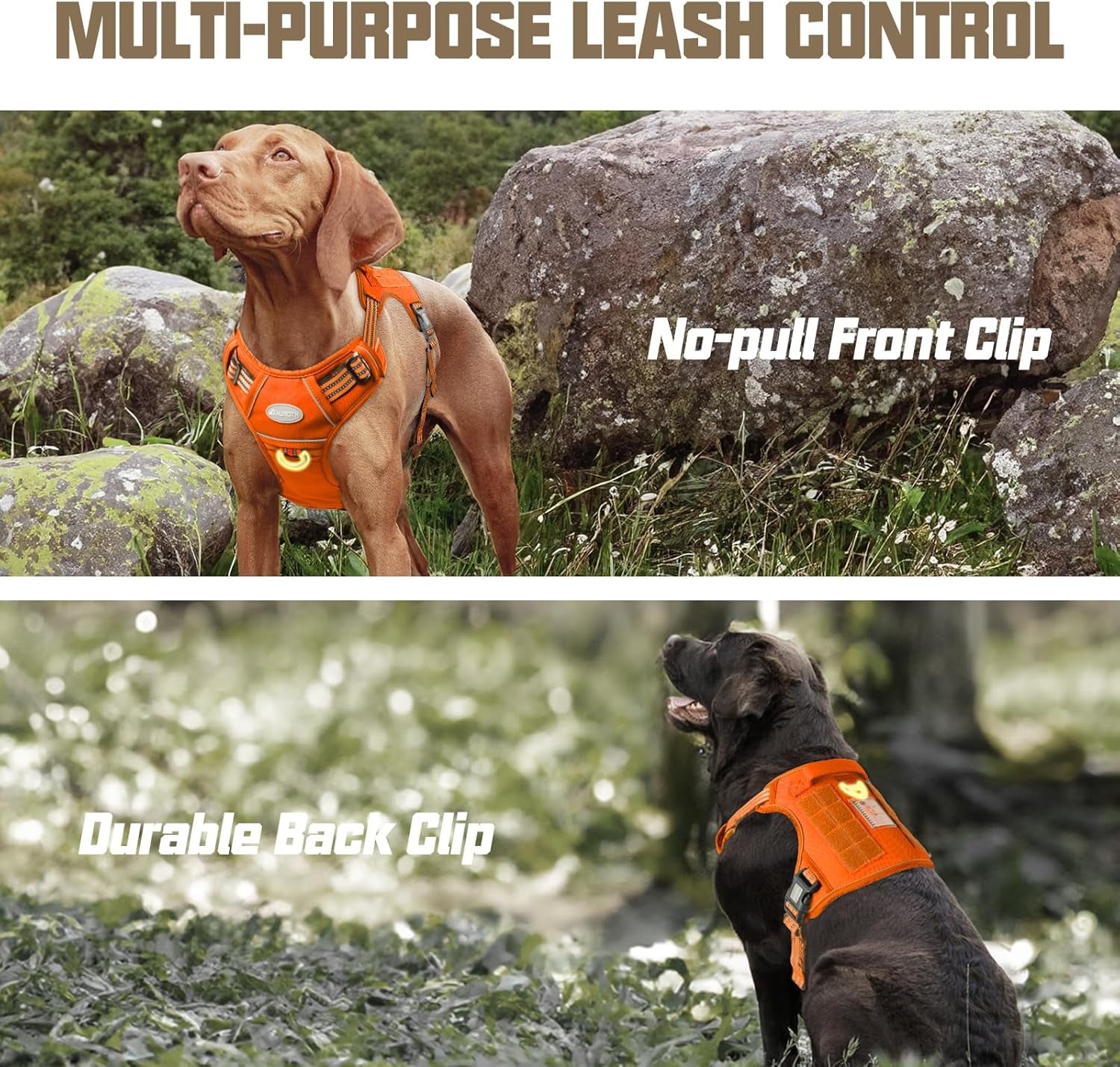 AUROTH Tactical Dog Harness for Large Dogs No Pull Adjustable Pet Harness Reflective K9 Working Training Easy Control Pet Vest Military Service Dog Harnesses Orange L