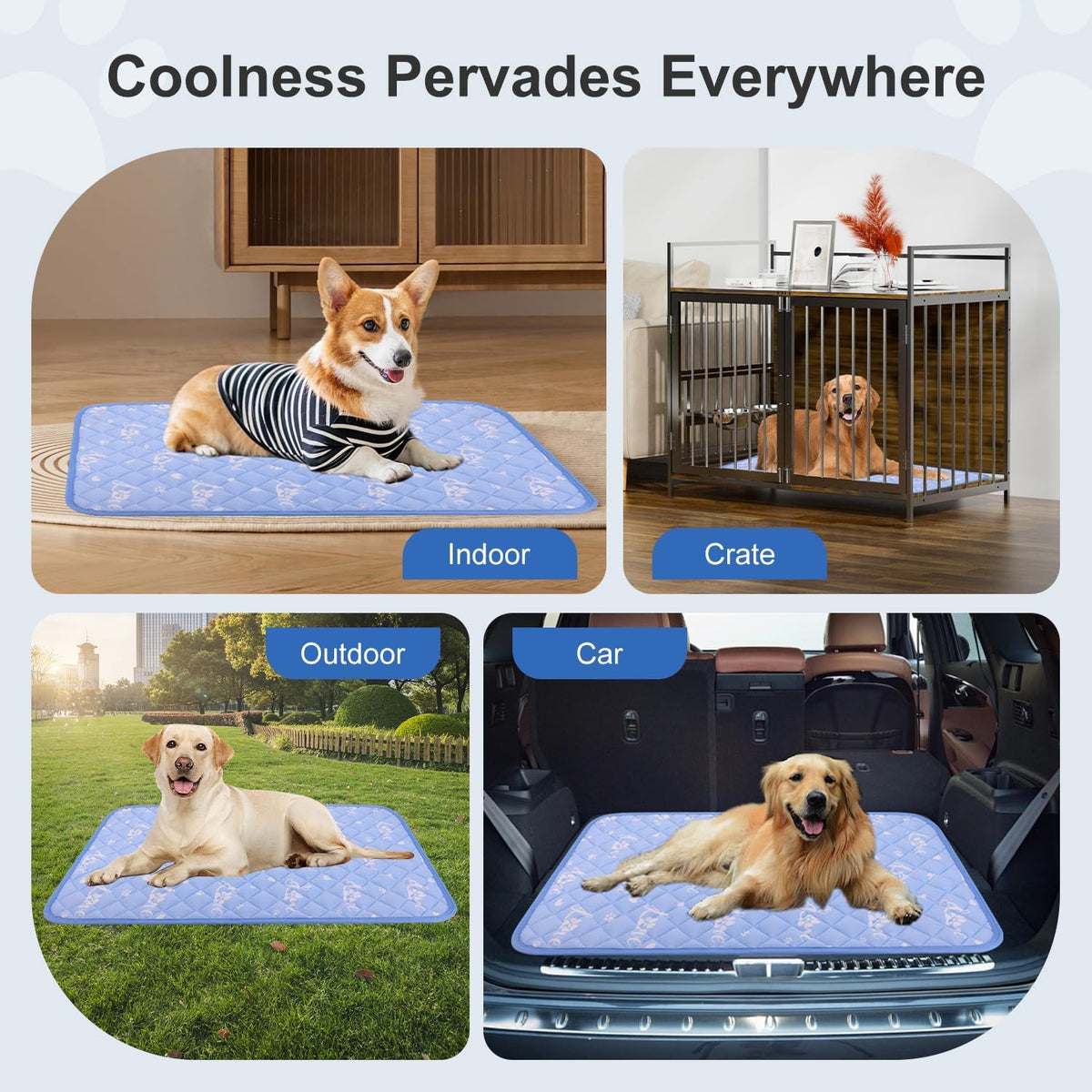 Dog Cooling Mat 36"X23" - Cool-Chill Cool Fiber,Double-Sided Cooling & Warm
