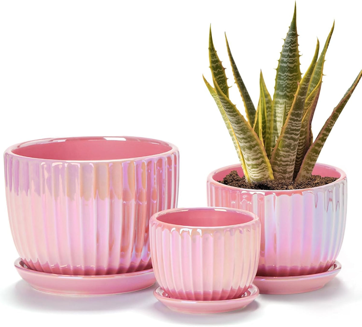 Ceramic Plant Pots 4+5.5+6.7 Inch Indoor Planters with Drainage & Saucers