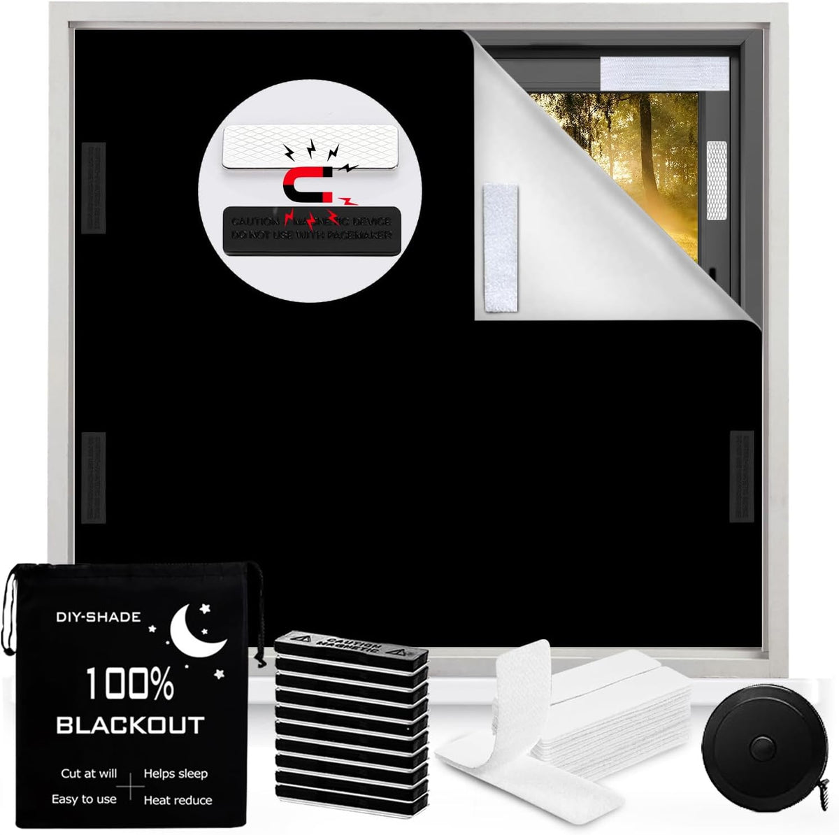 100% Blackout Blind Magnetic Window Cover,Cuttable Black Out Curtain 118X57