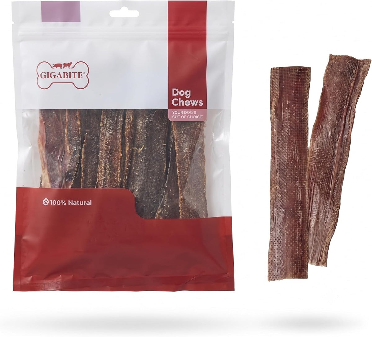 Gigabite Beef Esophagus Dog Treats Strips - 8.5 - 10 Inch , 16 Pack