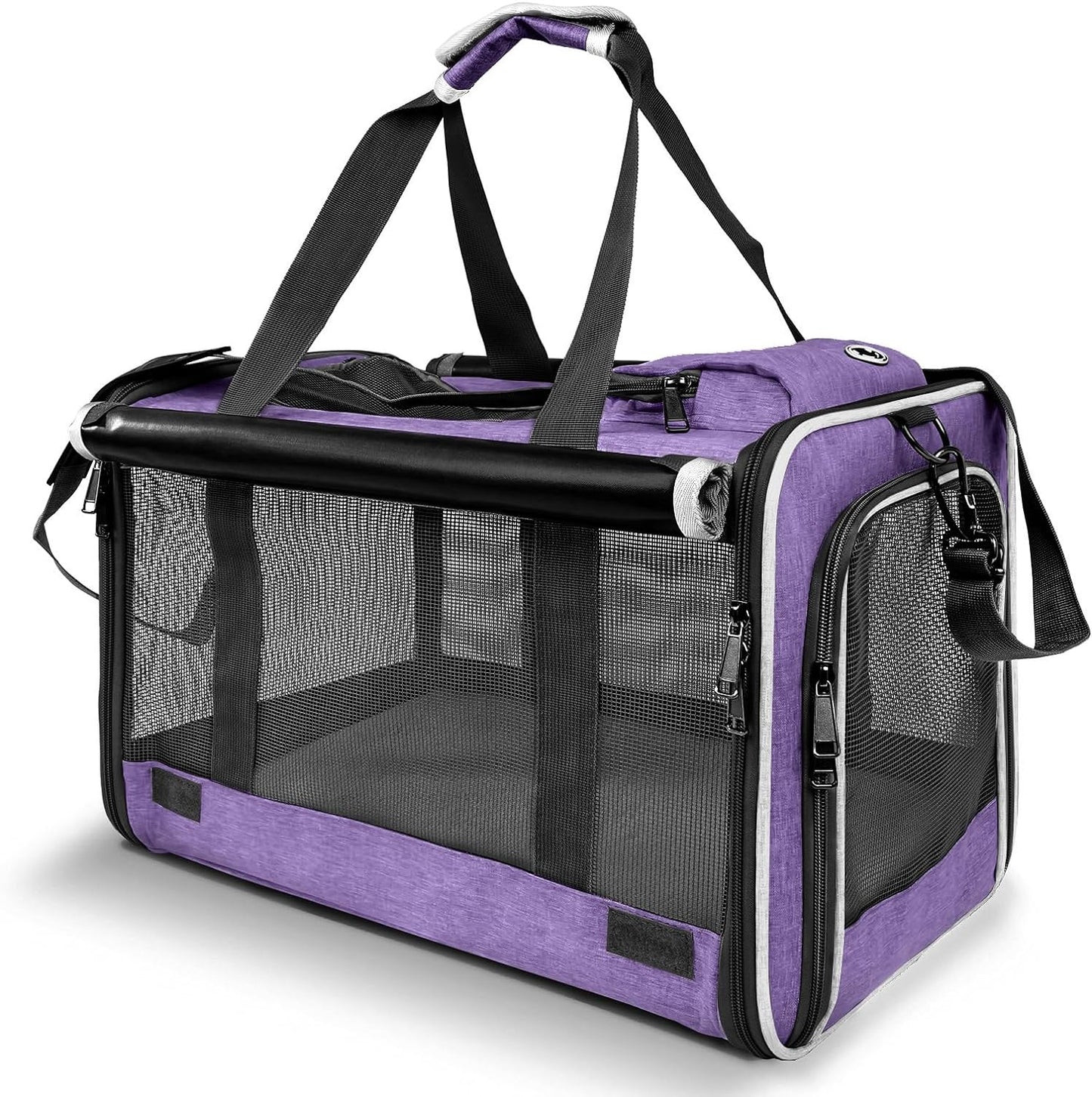 GAPZER Carrying Bag for Yorkie Dog Travel Kennel Ventilated Softside Pet Carrier Tiny Dog Crate for Teacup Poodle 12Lb Large Kitty Transport Cage with Cover Chihuahua Supply Purple