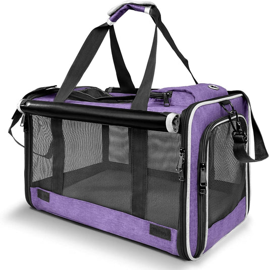 GAPZER Carrying Bag for Yorkie Dog Travel Kennel Ventilated Softside Pet Carrier Tiny Dog Crate for Teacup Poodle 12Lb Large Kitty Transport Cage with Cover Chihuahua Supply Purple