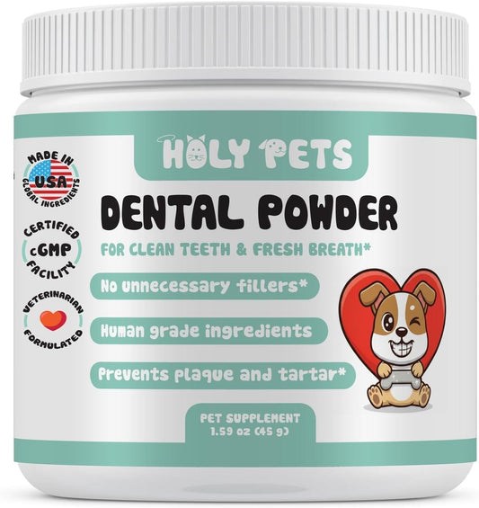 Dog Breath Freshener & Dental Powder for Teeth Cleaning – Plaque off and Tartar Support for Dogs with Natural Herbal Blend & Postbiotics for Total Canine Oral Care (45G)