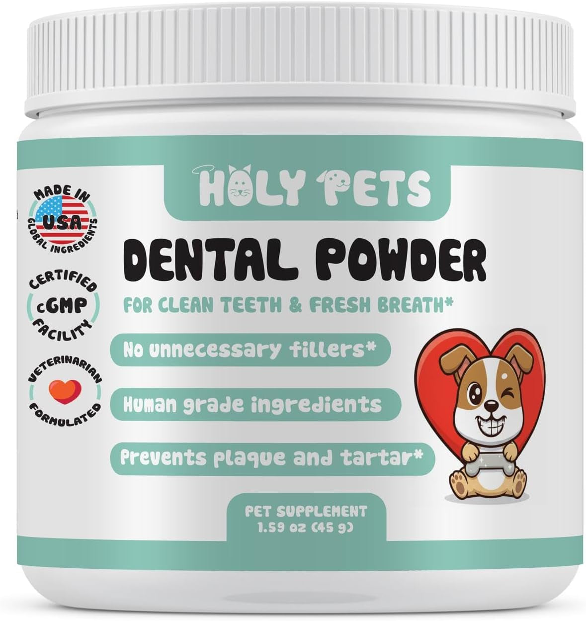 Dog Breath Freshener & Dental Powder for Teeth Cleaning – Plaque off and Tartar Support for Dogs with Natural Herbal Blend & Postbiotics for Total Canine Oral Care (45G)