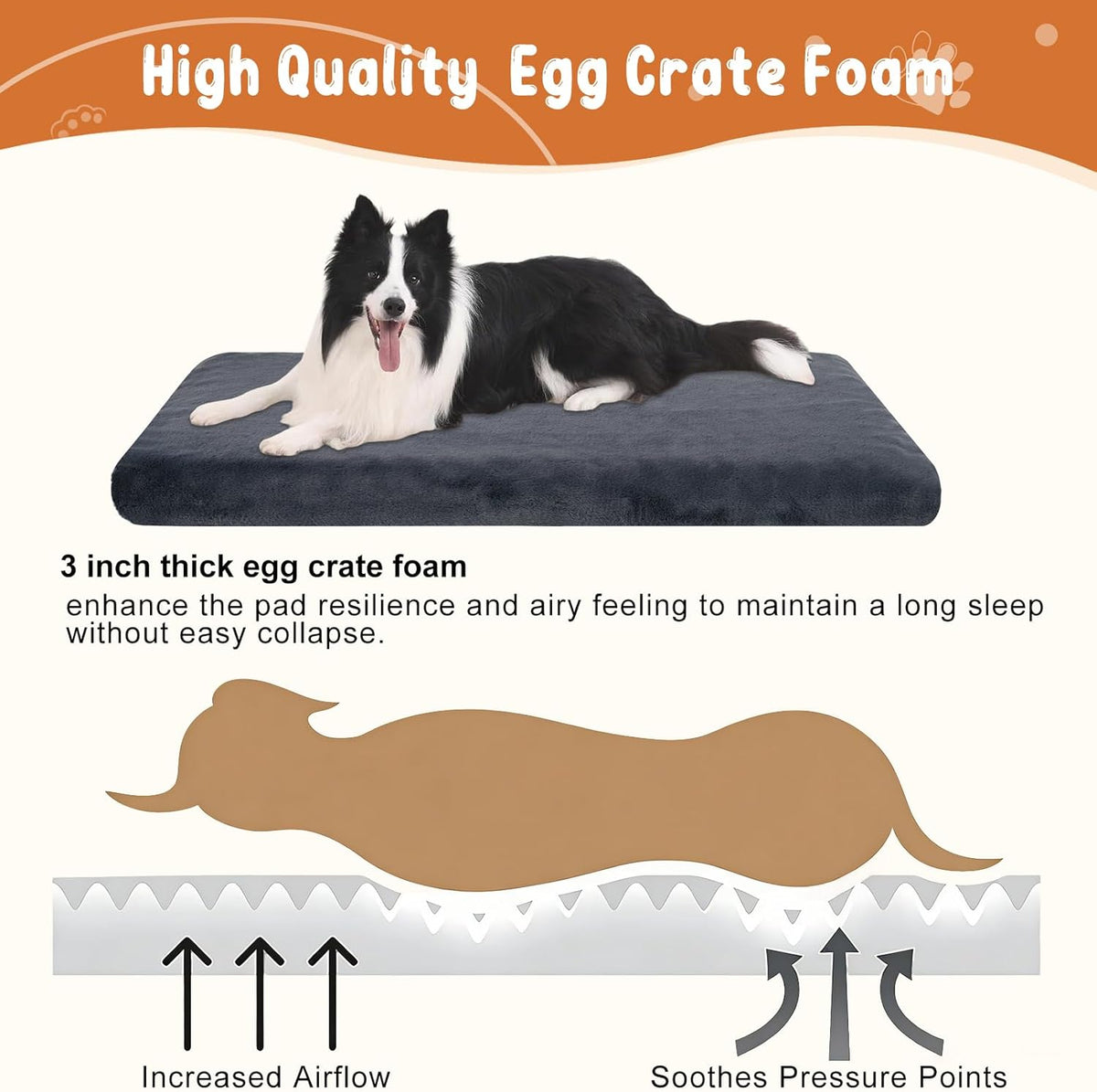 EMPSIGN Dog Bed Mat Crate Pad Mattress, Ultra Soft Pet Kennel, Grey, Large