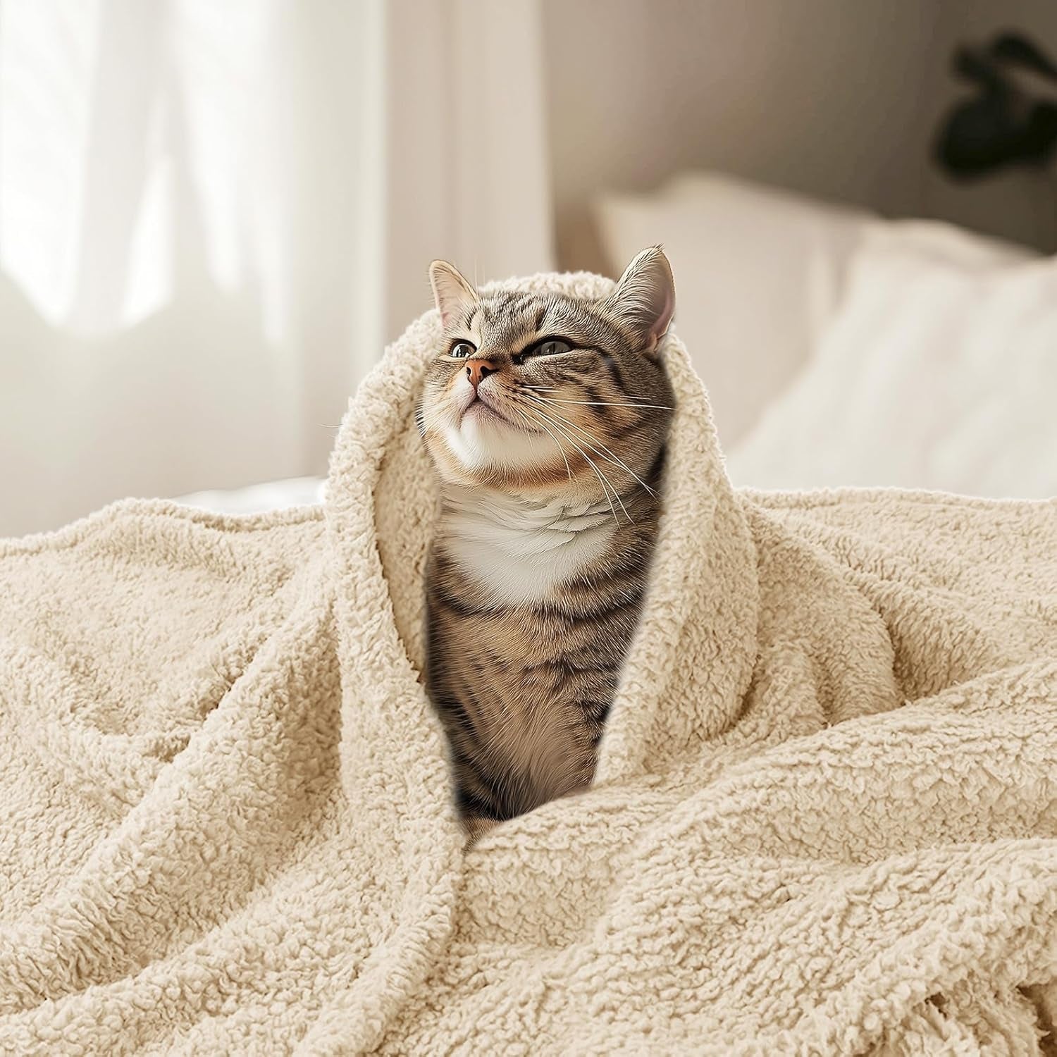 Luciphia Premium Fleece Dog Puppy Blanket Soft Pet Sherpa Calming Cat Blanket Throw for Small Medium Dog Cat(Beige,30X20 Inches)
